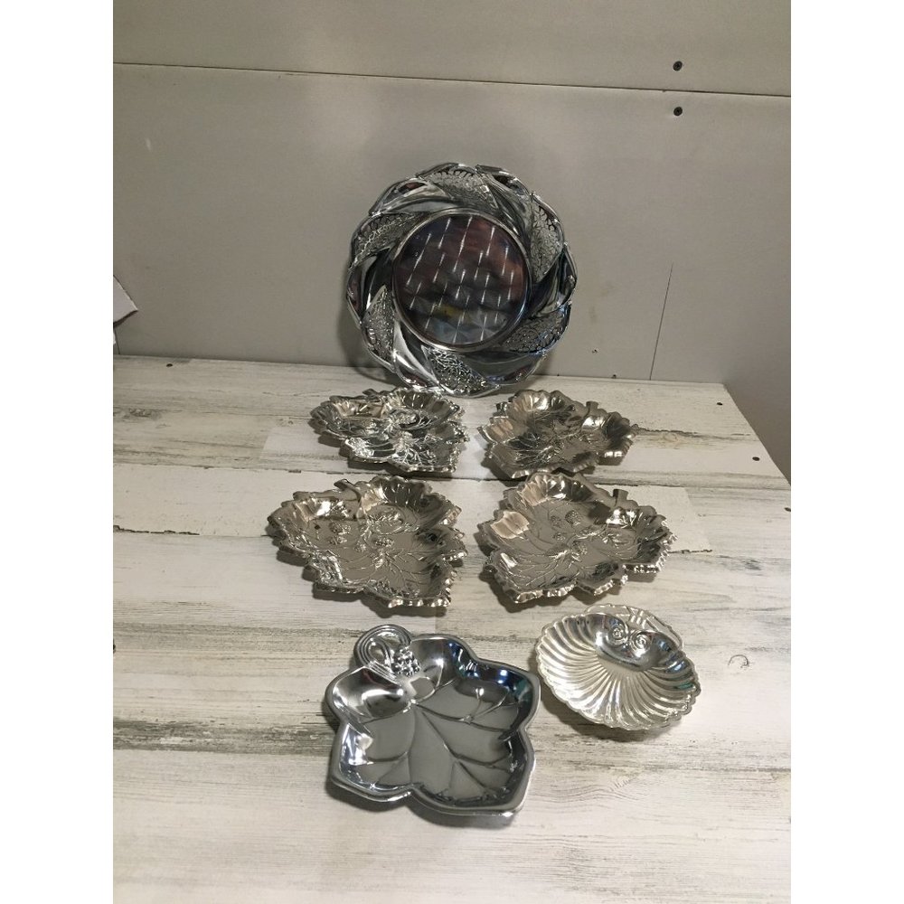 Set of seven silver plate, silver toned serving trays various sizes